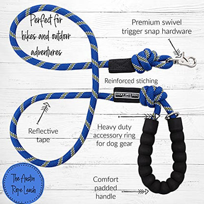 Lucky Love Dog Rope Leash, Reflective, Padded Handle, Thick Rope, Medium to Large Dogs, Sapphire - color: Sapphire