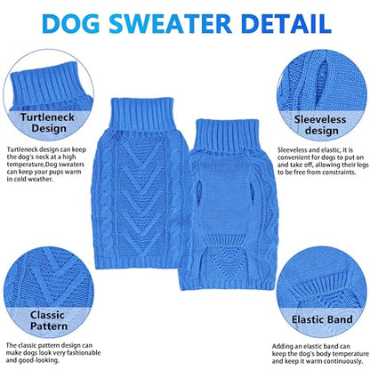 Knit Small Dog Sweater Warm Winter Dog Clothes Girl Boy Soft Turtleneck Dachshund Clothes Sleeveless Doggy Sweater Pullover Puppy Clothes Pet Cat Coat (Blue, Medium) - color: Blue, size: Medium