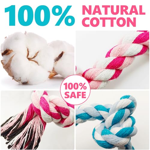 Dog Rope Toys Chew Rope Toy for Medium and Small Dogs Cat Puppy Teeth Cleaning Natural Cotton Dog Pull Rope for Interactive Tug of War Funny (Small 3 Knots (2Pack))