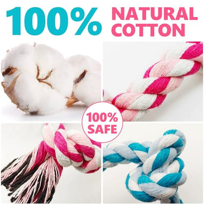 Dog Rope Toys Chew Rope Toy for Medium and Small Dogs Cat Puppy Teeth Cleaning Natural Cotton Dog Pull Rope for Interactive Tug of War Funny (Small 3 Knots (2Pack))