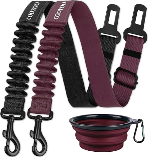COOYOO Dog Seat Belt,3 Piece Set Retractable Dog Car Adjustable Seatbelts for Vehicle Nylon Pet Safety Heavy Duty & Elastic & Durable Car Harness for Dogs - color: Set 08-Black+Fuchsia