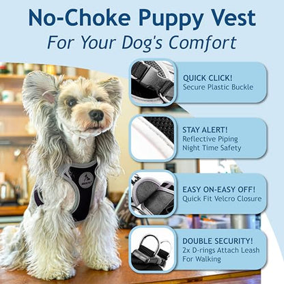 Kruz Dog Harness (Chest 16"-17", Weight 10–15 lbs) Athletica Adjustable Heavy Duty No Choke Puppy Vest for Medium Dogs Lightweight Air Mesh, Reflective, Puppy Essentials – Black, Medium - color: Black, size: Medium