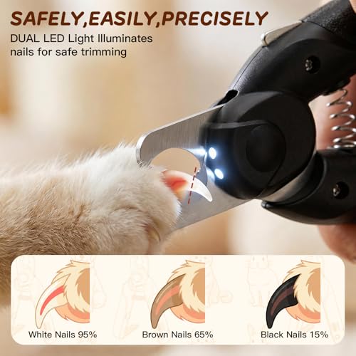 Dog Nail Clippers & Cat Nail Clipper, Pet Nail Trimmer with 2 LED Lights,Safety Side Lock, Nail File and Anti-Slip Handles, Dog Nail Grinder Quiet for Large and Medium Dogs & Cats - color: Black