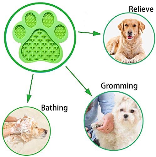 Dog Licking Mat for Anxiet Peanut Butter Slow Feeder Bowls Licking Pad with Strong Suction to Wall for Pet Bathing,Grooming,and Training (Green) - color: Green-mat