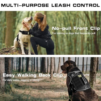 Dog Harness for Large Dogs Heavy Duty, No Pull Tactical Dog Harness with Molle System, Easy On and Off Service Dog Vest, Breathable Padded, Adjustable Reflective Pet Vest for Walking Hiking Training