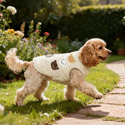 Dog Fleece Vest Sweater, Button-Up Warm Pullover Step-in Dog Jacket with Bear Print, Winter Cold Weather Coat Clothes Hoodie for Small Medium Dogs Puppy Boy Girl(White, L(12 to 15 lbs)) - color: White, size: L(12 to 15 lbs)