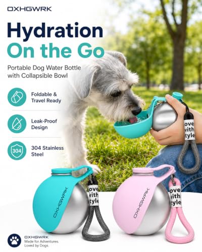 Dog Water Bottle Portable Bowl Travel Collapsible for Dogs with Walking on Walks Dispenser Pet Ball Insulated Hiking Stainless Steel Drinking Waterbottle Puppy Bowls Bottles