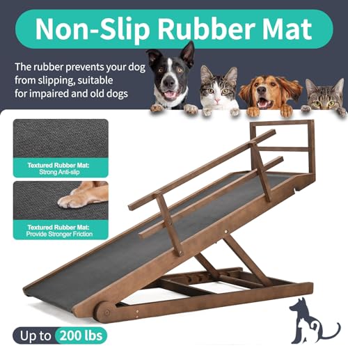 Dog Ramp for Bed & Couch, 5-Level Adjustable Wooden Pet Ramp for Bed & SUV, Adjustable Height 15.7"-23.6",Folding Non Slip Dog Ramps for Small Large Senior Dogs & Cats - Furniture Quality - size: M-for 23.6''H Bed