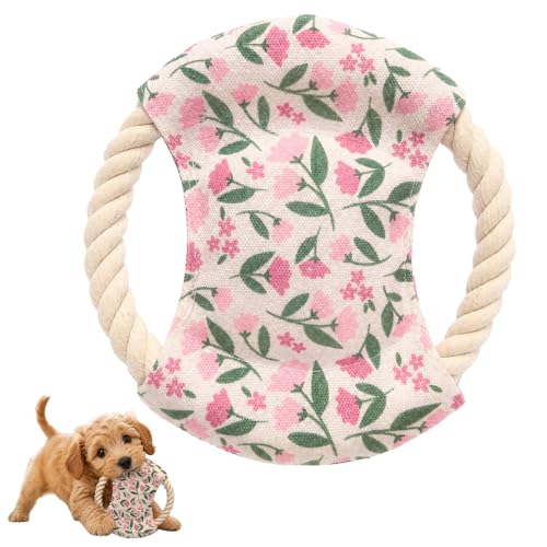 Dog Frisbees Cotton Rope Toys Flying Discs, Teething, Soft Polyester Squeaker Toy for Training,Throwing and Interacting for Anti Boredom & Anxiety, Easy to Clean (Pink) - color: pink