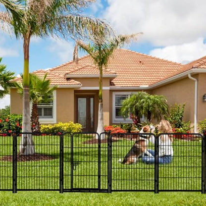 ADAVIN Tall Garden Fence with Low Threshold Door,54 in(H) 4 Panels Total 8.8 Ft(L) Fencing for Dogs, Garden Fence Animal Barrier, Black Iron Metal Heavy Duty Dog Fence Outdoor for Yard - size: 4panels-54in(H)x8.8ft(L)