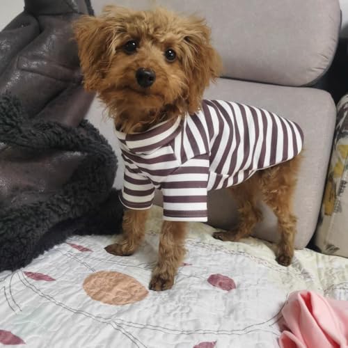 Turtleneck Dog Shirt Cute Doggie Embroidery Super Soft Dog Sweatshirt Stretchy Striped Puppy Pullover for Cats Small Medium Large Dogs (Black Striped, Small) - color: Black Striped, size: Small