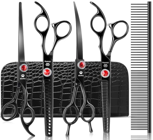 GLADOG 17.8cm(7인치) 전문 강아지 그루밍 가위 키트, 그루밍용 티타늄 강아지 가위, 그루밍을 위한 튼튼한 강아지 가위, 강아지용 6-in-1 애완동물 그루밍 가위 (프로 블랙) - style: 프로 블랙