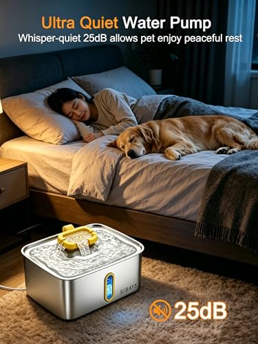 SIBAYS 4Gal/15L Stainless Steel Large Dog Water Fountain, Ultra Quiet Automatic Pet Water Fountain, Dog Water Bowl Dispenser with Water Level Window and LED Light, Easy to Clean(FS78, Silver-Yellow) - color: Silver-Yellow