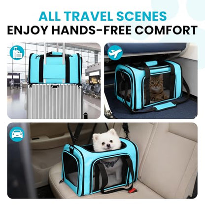Soft-Sided Cat Carrier Expandable Pet Carrier Airline Approved Mesh Travel Carrier Up to 22lbs for Cats Small Dogs Collapsible Escape-Proof with Shoulder Strap Washable (20x13x13 Blue) - color: Blue, size: 13.4"L x 13.4"W x 20.1"H