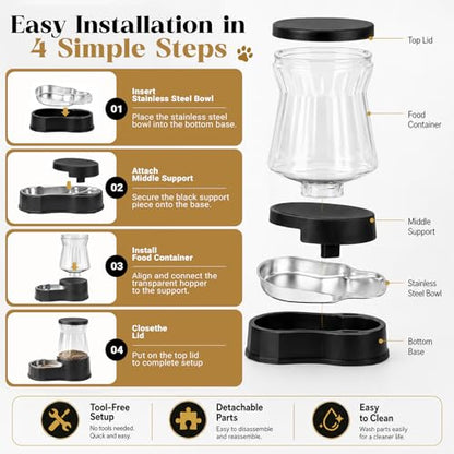 Automatic Dog Feeder Dispenser 3 Gallon/11L Gravity Stainless Steel Dog Food Feeder, BPA-Free Large Capacity Food Feeding Bowls for Medium & Large-Sized Dogs,Cats - size: 3 Gallon Feeder
