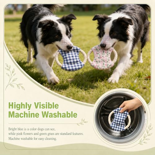 Dog Frisbees Cotton Rope Toys Flying Discs 2 Pack, Teething, Soft Polyester Squeaker Toy for Training,Throwing,Chewing and Interacting for Anti Boredom & Anxiety, Easy to Clean - color: blue pink