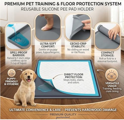 Silicone Dog Pee Pad Holder with Raised Edge - 26x26in No Spill Puppy Potty Tray, Waterproof Non-Slip Pet Training Mat for Dogs & Cats, Easy Clean Floor Protection