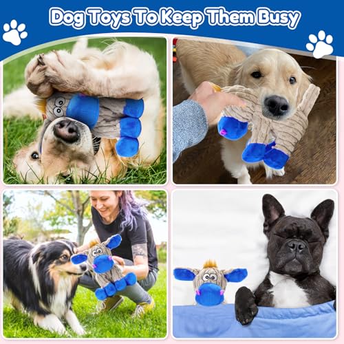 loncoldy Squeaky Dog Toys, Plush Chew Toys for Dogs, Crinkle Interactive Squeaky Stuffed Dog Toy for Small Medium Large Breeds, Dog Toy to Keep Them Busy, Pet Toys for Dogs - color: gray & blue