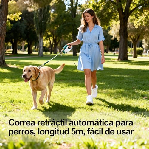 Yosoo Health Gear Retractable Dog Leash, 5m Nylon Rope Pet Leash with One Handed Brake, Pause, Lock for Outdoor Walking and Training (Green Grey) - color: Green Grey