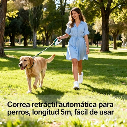 Yosoo Health Gear Retractable Dog Leash, 5m Nylon Rope Pet Leash with One Handed Brake, Pause, Lock for Outdoor Walking and Training (Green Grey) - color: Green Grey
