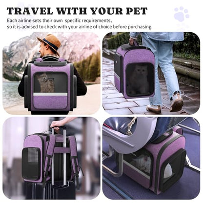 Pawtners Dog Carrier Backpacks Large Cat Backpack with Anti-Scratch Mesh, Foldable Designed Pet Backpack Carrier for Kitten Small Dogs & Large Cats Up to 18 Lbs, Dog Carrier for Travel Outdoor - color: Purple