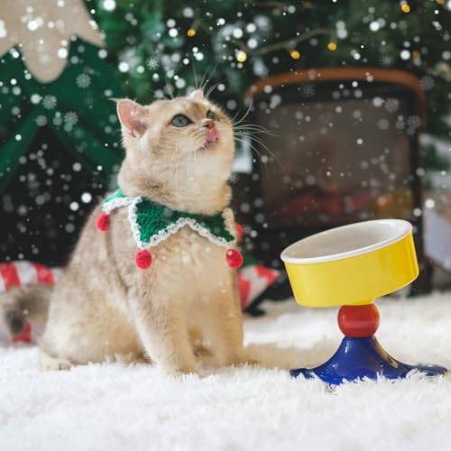 Ceramic Elevated Raised Cat Bowls,Cat Food Dish with Stand, 3 Height Adjustable Raised Dog Bowl Stand for Small Dogs Cats, Adjusts to 4.69", 5.98", 7.28" (Red & Blue) - color: Red & Blue