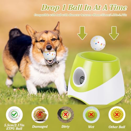 Automatic Dog Ball Launcher, Dog Ball Thrower with 3 Launching Distance | 20-46ft, Rechargeable Dog Toy Mental Stimulation Training Game with 2.3" ETPU Balls for Energetic Small Medium Dogs - size: 20-46ft