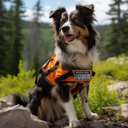 2 Pieces Rescue Dog Nervous Give Me Space Dog Patches, Service Dog Patches with Hook Backing for Service Animal Vests, Harnesses - color: Rescue Dog