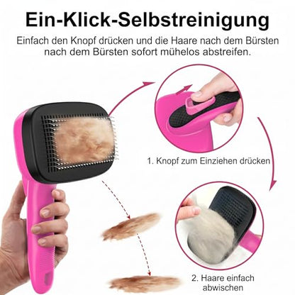 Self Cleaning Slicker Brush for Dog and Cat Deshedding, Pink | Shedding Brush for Dogs & Cats, One-Click Retractable Bristles for Easy Cleaning Flying Hair at Home - color: Pink 1 PCS
