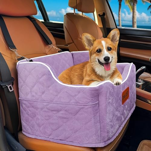 Dog Car Seat for Small Medium Dogs, Detachable Washable Dogs Booster Seat Under 35lbs, Elevated Dog Car Bed with Storage Pockets (Purple, One Size) - color: Purple