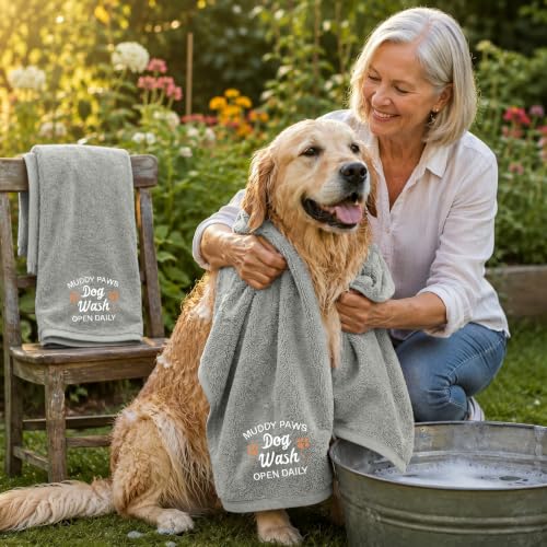 DAN RIVER Dog Towel - Pack of 1, 100% Cotton, 20x40, Ultra Soft 450 GSM, Super Absorbent & Quick Drying Towel for Dogs, Cats, and Other Pets, High Rise. - color: Silver