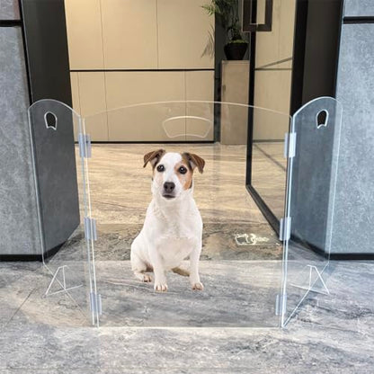 Clear Freestanding Dog Gate for Indoor Use,Pet Gates for Doorways no Drilling,Acrylic Foldable Dog Gate for Stairs with Support Feet (3Panel - 60''W x 23''H) - size: 3Panel - 60''W x 23''H