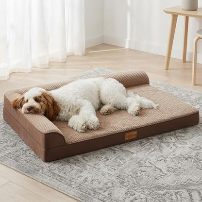 Orthopedic XL Dog Bed Large Sized Dog 42''X28'', Waterproof L Bolster Egg Crate Foam Big Pet Crate Beds with Washable Removable Cover, Non-Slip Soft Pet Couch Sleep Mat, Brown - color: Brown, size: XL:42x28x3.5 IN