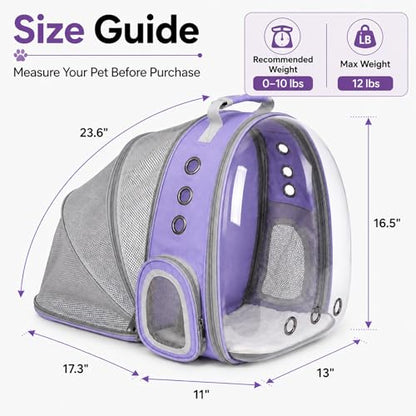 Expandable Cat Backpack Carrier, Breathable Clear Bubble Window Pet Carrier for Small Dogs and Cats up to 12 lbs, Airline Approved Travel Bag for Hiking and Outdoor Use (Back Expandable-Purple) - color: Purple