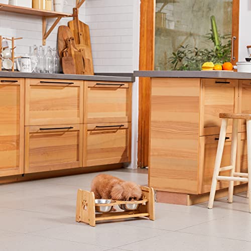 X-ZONE PET Elevated Dog Bowls for Cats and Dogs, Adjustable Bamboo Raised Dog Bowls for Medium Dog, Food and Water Set Stand Feeder with 2 Stainless Steel Bowls and Anti Slip Feet (Height 4.7" to 7") - size: M- Height 4.7" up to 7"