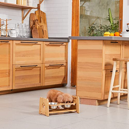 X-ZONE PET Elevated Dog Bowls for Cats and Dogs, Adjustable Bamboo Raised Dog Bowls for Medium Dog, Food and Water Set Stand Feeder with 2 Stainless Steel Bowls and Anti Slip Feet (Height 4.7" to 7") - size: M- Height 4.7" up to 7"
