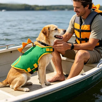 Dog Life Jacket with Removable Neck Float High Buoyancy Adjustable Pet Swim Vest with Rescue Handle for Swimming Boating (Green, Medium) - color: Green, size: Medium