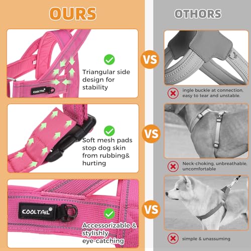 KOOLTAIL No Pull Harness Small Size Dog with Handle, Easy Walk Puppy Vest Harness Neck & Chest Soft Paded Adjustable, Reflective & Lightweight Escape Proof Breathable Mesh Pet Running Harness, Pink S - color: Pink, size: Small
