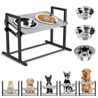 Elevated Dog Bowls for Dogs, 6 Heights Adjustable Raised Dog Bowl with Slow Feeder - 3 Stainless Steel Bowl, Tiltable Non-Slip Feeding Bowls with Metal Stand - color: Medium & Small Dogs