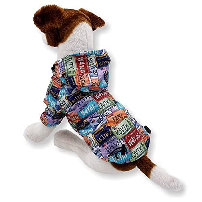 Dog Raincoat Hooded Leash Hole Waterproof Rain Coat Jacket Rainwear for Small Pet Cat Puppy (XXS: Length - 8", Retro License) - color: Retro License, size: XXS: Chest - 10", Length - 8"
