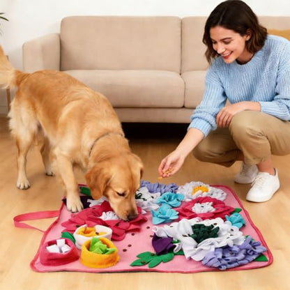 Vextronic Snuffle Mat for Dogs, Large Breed Slow Feeder Interactive Toy | 25x25-inch washable mat. Sparks natural foraging. Eases anxiety. Slows gulping at meals. Fits small to large pets. Pink. - color: Pink