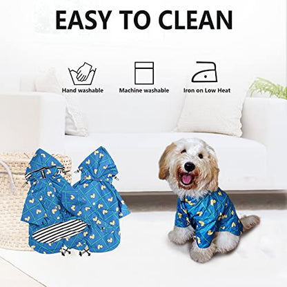 Morezi Dog Zip Up Raincoat with Reflective Buttons, Rain/Water Resistant, Adjustable Drawstring, Removable Hood, Raincoats with Legs 8lbs to 80lbs Available - Grid Blue - XS - color: Grid Blue, size: X-Small