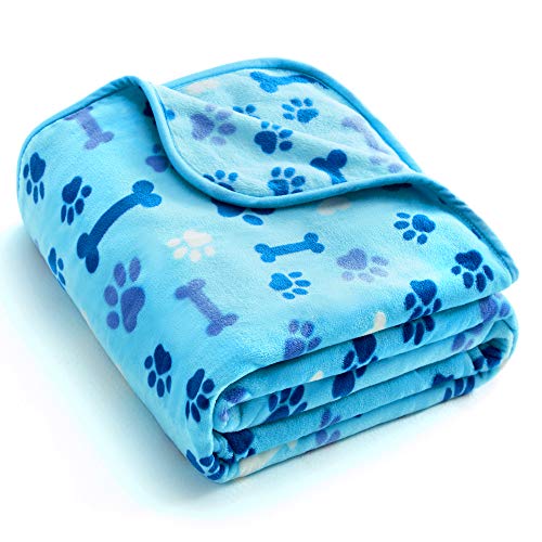 Allisandro Luxurious Dog Blanket, 350 GSM Super Fuzzy Microplush Fleece Pet Blankets for Small Medium Large Dogs and Cats, Blue Paw and Bone, 32" x 24" - color: Blue Paw and Bone, size: 32" x 24"
