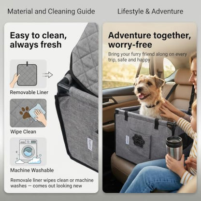 Dog Car Seat for Small to Medium Dogs Under 33lbs, Sturdy Pet Booster Car Seat Travel Carrier with Storage Pockets & Leash Detachable Washable Cover for Cars, SUVs, and Trucks