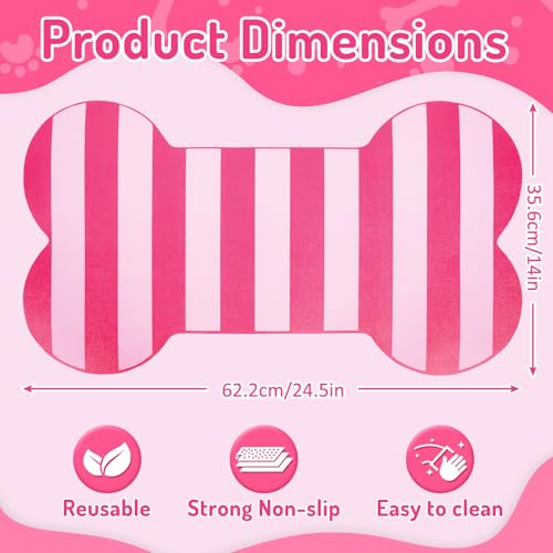 AnyDesign Bone Shaped Pet Food Mat Pink Dog Feeding Placemat Stripe Anti-Slip Waterproof Cat Feeder Pad for Pets Cats Indoor Outdoor Supplies