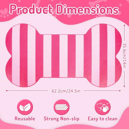 AnyDesign Bone Shaped Pet Food Mat Pink Dog Feeding Placemat Stripe Anti-Slip Waterproof Cat Feeder Pad for Pets Cats Indoor Outdoor Supplies