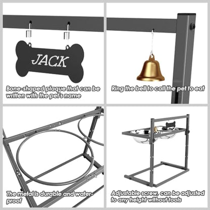 SHAINFUN Elevated Dog Bowls for Large Dogs and Extra Large Sized Dog Raised Dog Bowl Stand Adjustable Height with Two 3000ML(13-14cups) Stainless Steel Dog Food Bowls Metal Elevated Dog Bowl Stand - color: Grey - 106oz Bowl & Mat, size: X-Large Dogs