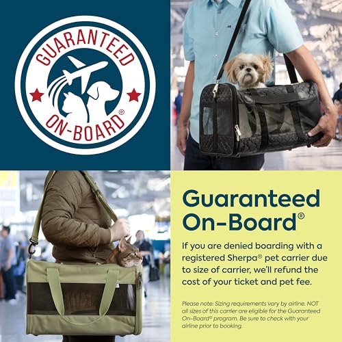 Sherpa Delta Airlines Travel Pet Carrier, Airline Approved & Guaranteed On Board - Black, Medium - size: 18.0"L x 11.0"W x 10.5"H, style: Delta Airlines Pet Carrier