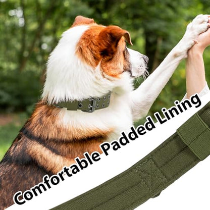 Tactical Dog Collar Military Adjustable Dog Collars Soft Nylon Training Collar with Patch Heavy Duty Metal Buckle Collars for Medium Large Dogs (Green, L) - color: Green, size: L