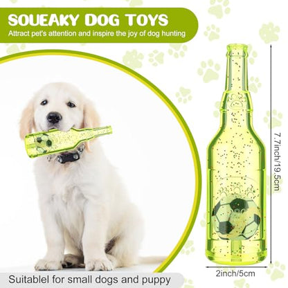 Soulchen 4 Pcs Water Bottle Dog for Aggressive Chewers Cute Squeaky Toys with Ball Inside Interactive Fetch Training Floating Rubber for Teething, Durable Bottle for Small Medium Large Dogs